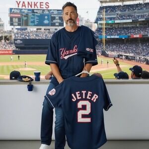 Vintage Mirage New York Yankees Derek Jeter 2 Baseball Jersey Navy Blue Mens XL